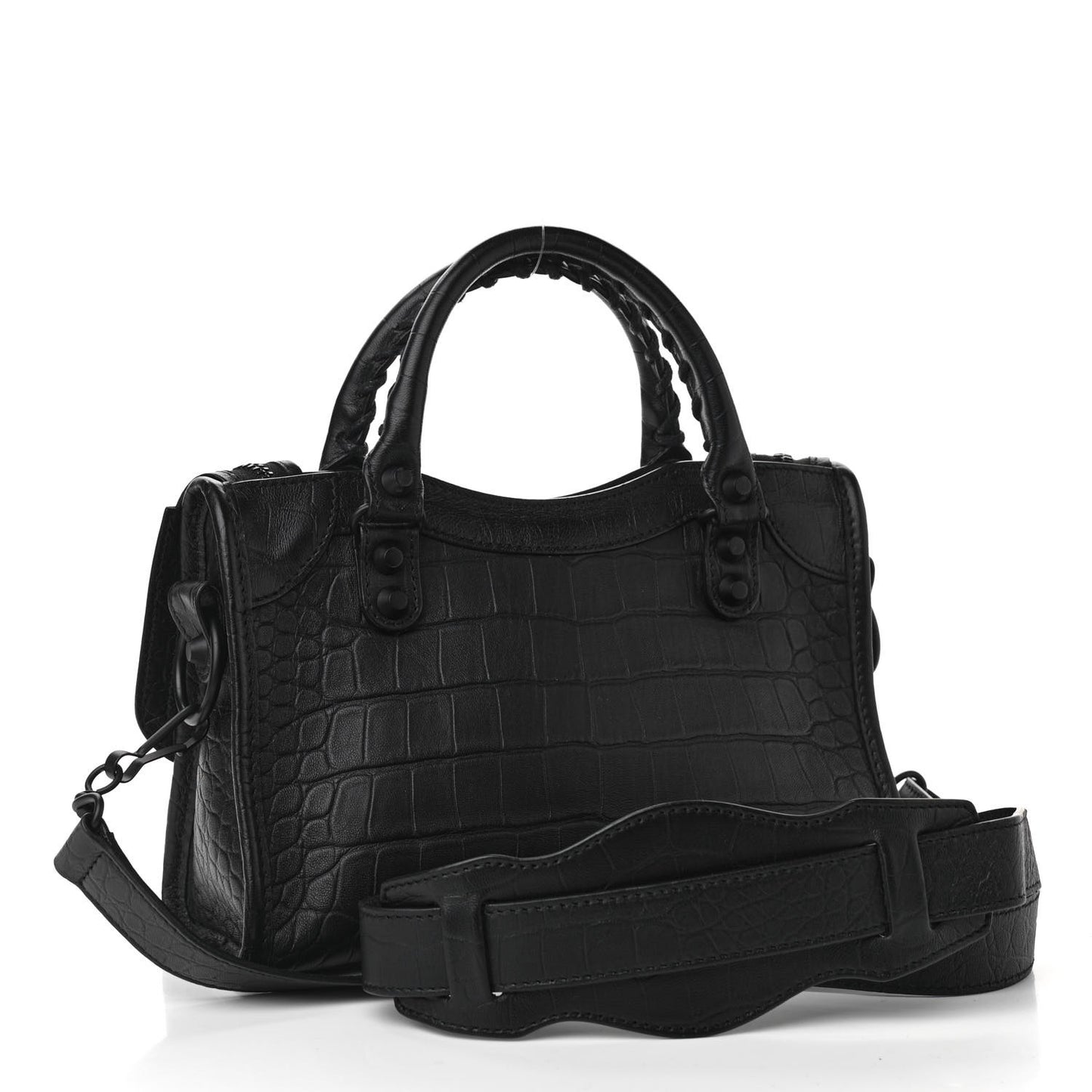 Matte Supple Lambskin Crocodile Embossed Classic Black Hardware Mini City Black