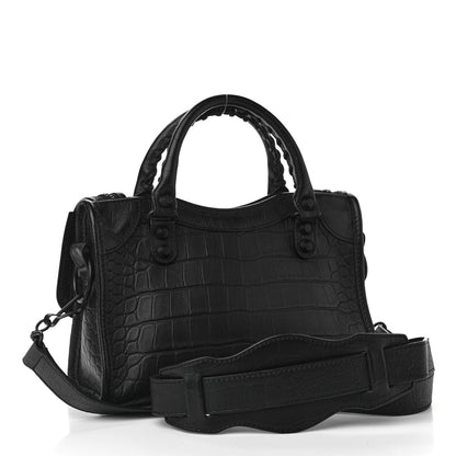 Balenciaga Matte Supple Lambskin Crocodile Embossed Classic Black Hardware Mini City Black 3 of 12