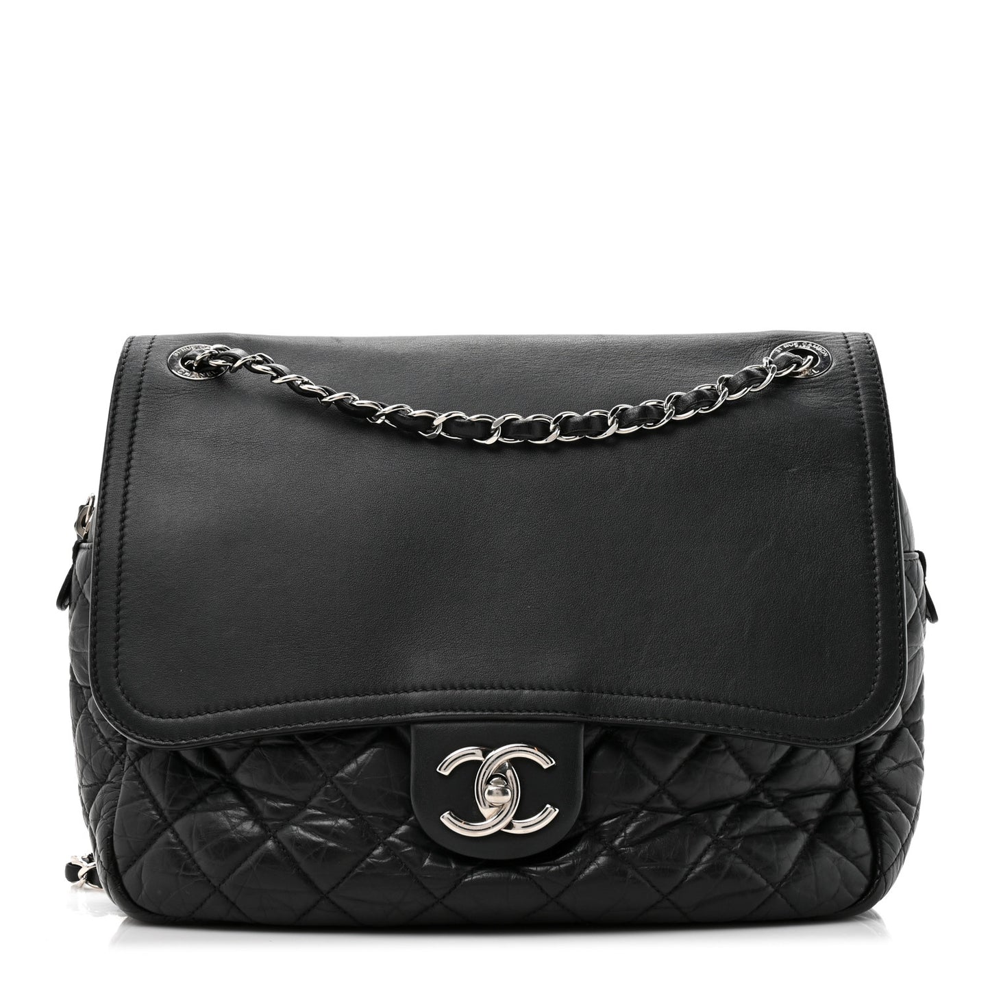 Aged Calfskin Quilted Easy Zip Flap Bag Black