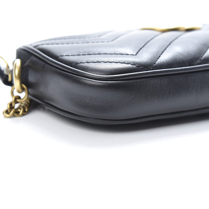 Gucci Calfskin Matelasse Mini GG Marmont Chain Crossbody Bag Black 9 of 11