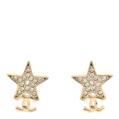 Chanel Metal Crystal CC Star Drop Earrings Gold 1 of 5
