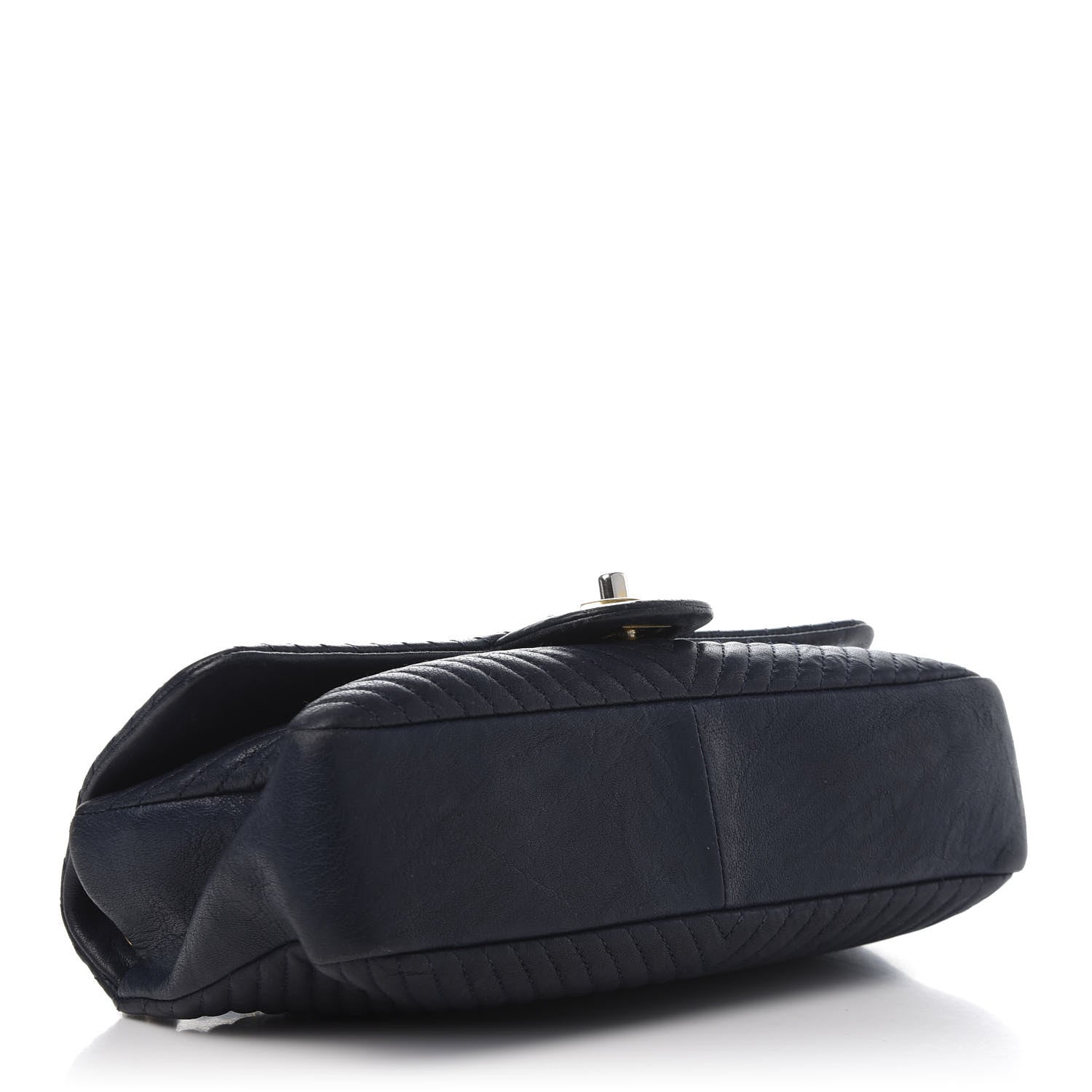 Chanel Calfskin Surpique Chevron Medium Flap Navy 4 of 12