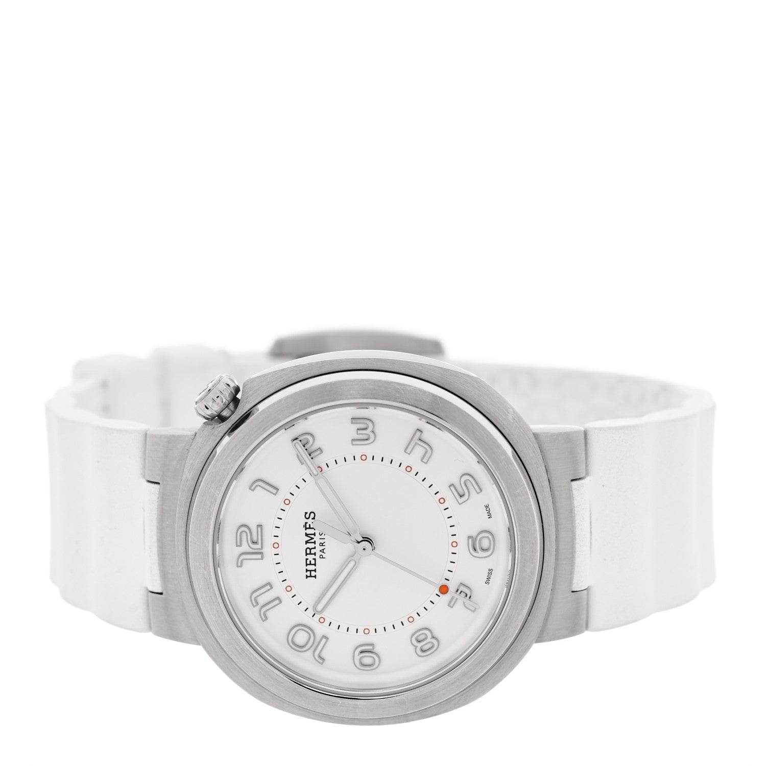 Hermes Stainless Steel Rubber 36mm Cut Automatic Watch Blanc 2 of 5