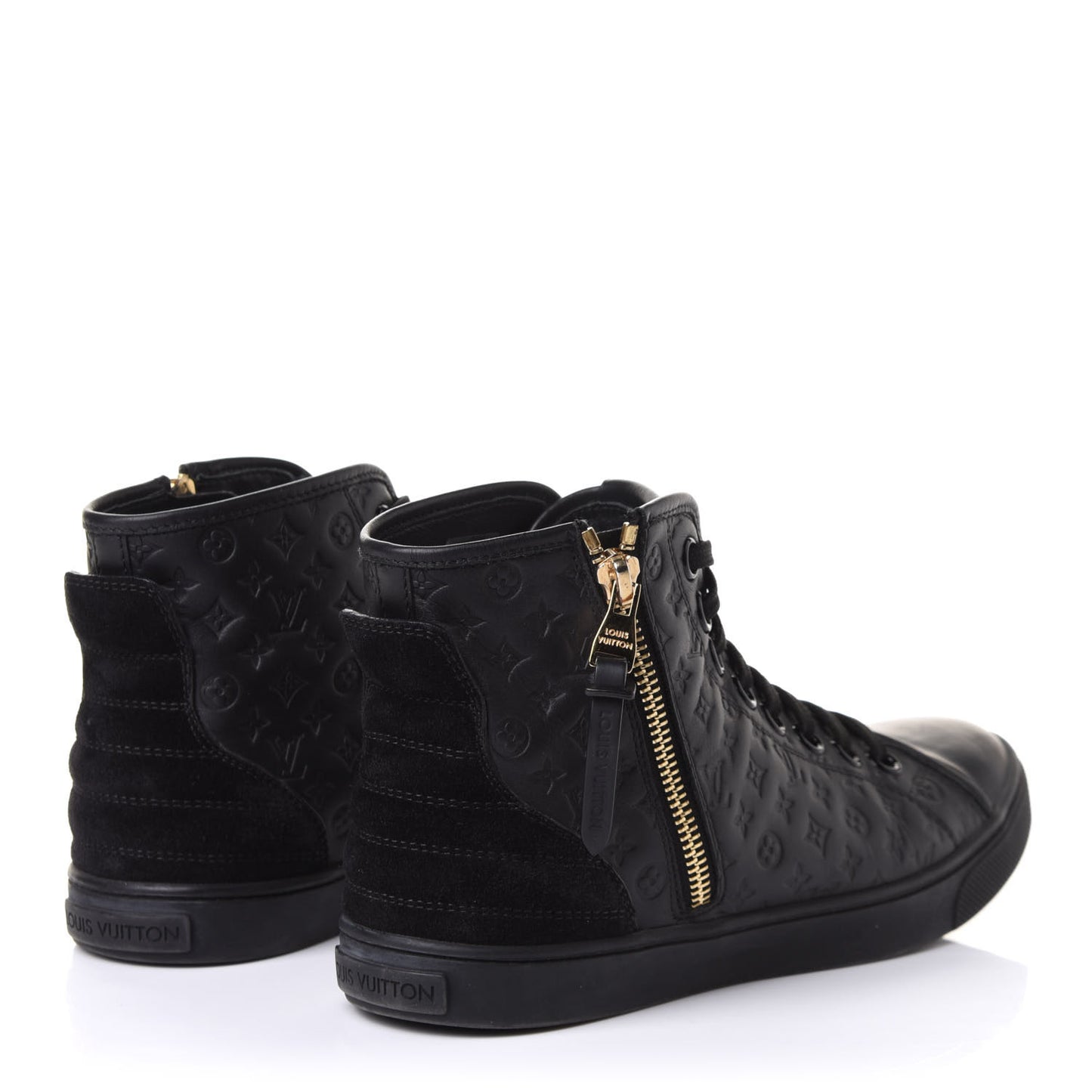 Calfskin Embossed Monogram Punchy High Top Sneakers 35.5 Black