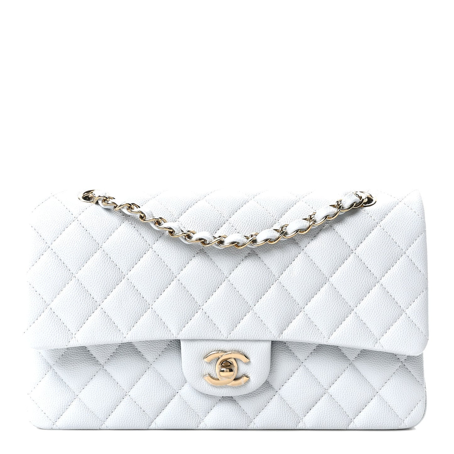 Caviar Quilted Medium Double Flap Light Blue