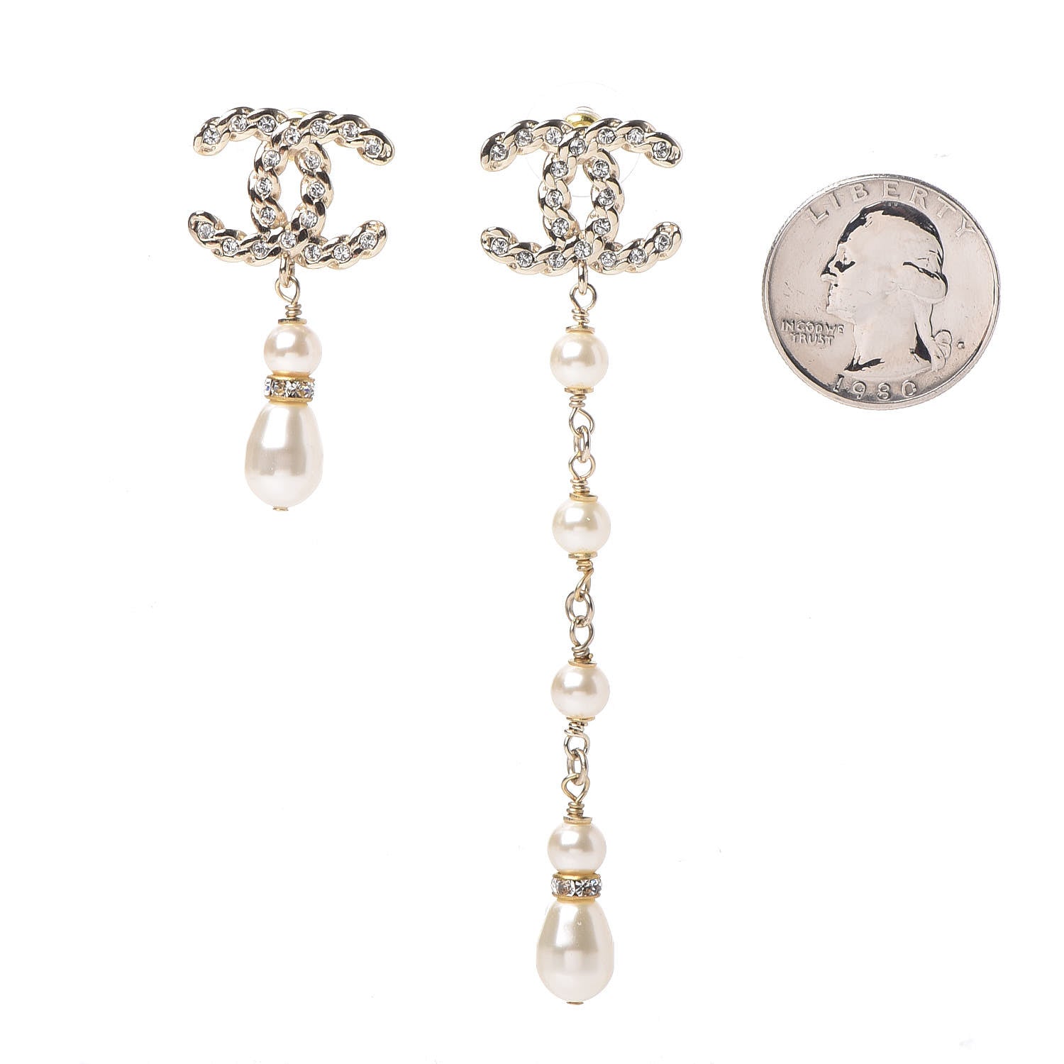 Chanel Crystal Pearl Pearls Coronation Uneven Earrings Gold 2 of 5