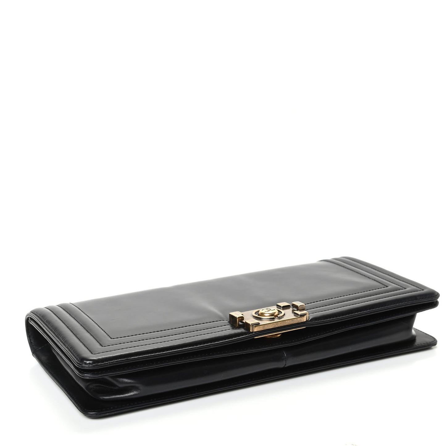 Glazed Calfskin Jumbo Boy Clutch Black