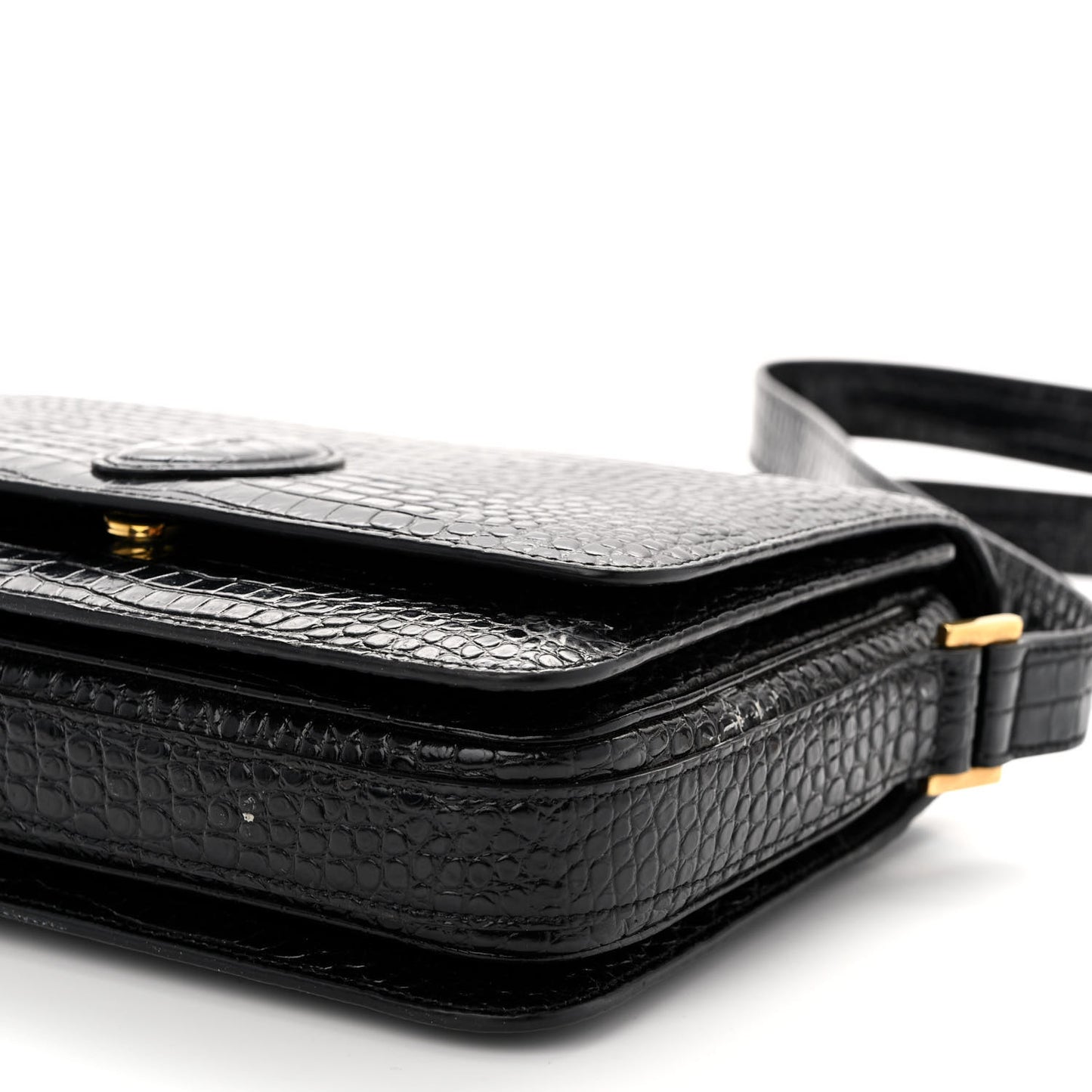 Calfskin Crocodile Embossed New Besace Crossbody Bag Black