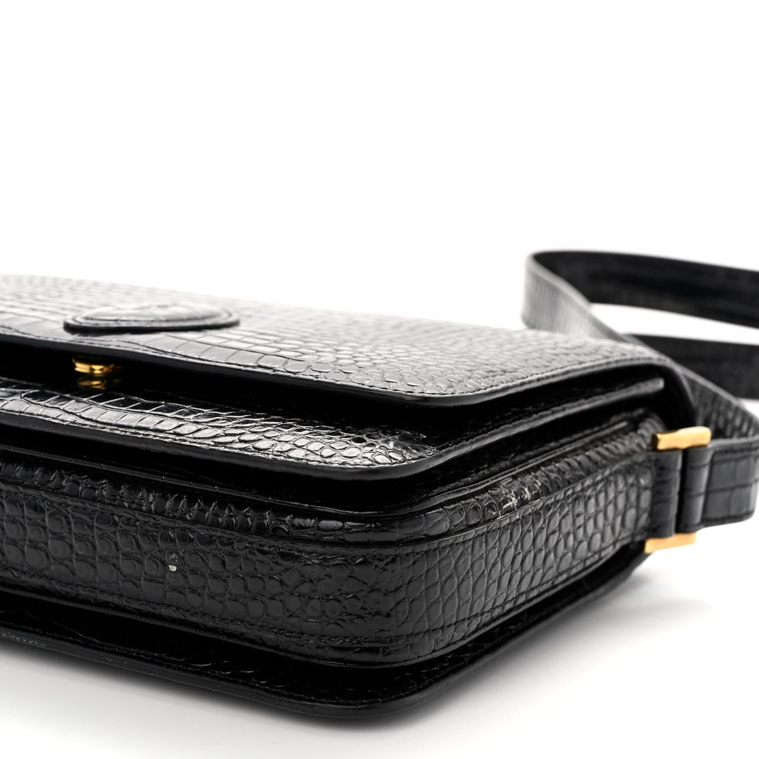Saint Laurent Calfskin Crocodile Embossed New Besace Crossbody Bag Black 10 of 12