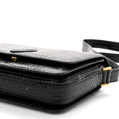 Saint Laurent Calfskin Crocodile Embossed New Besace Crossbody Bag Black 10 of 12
