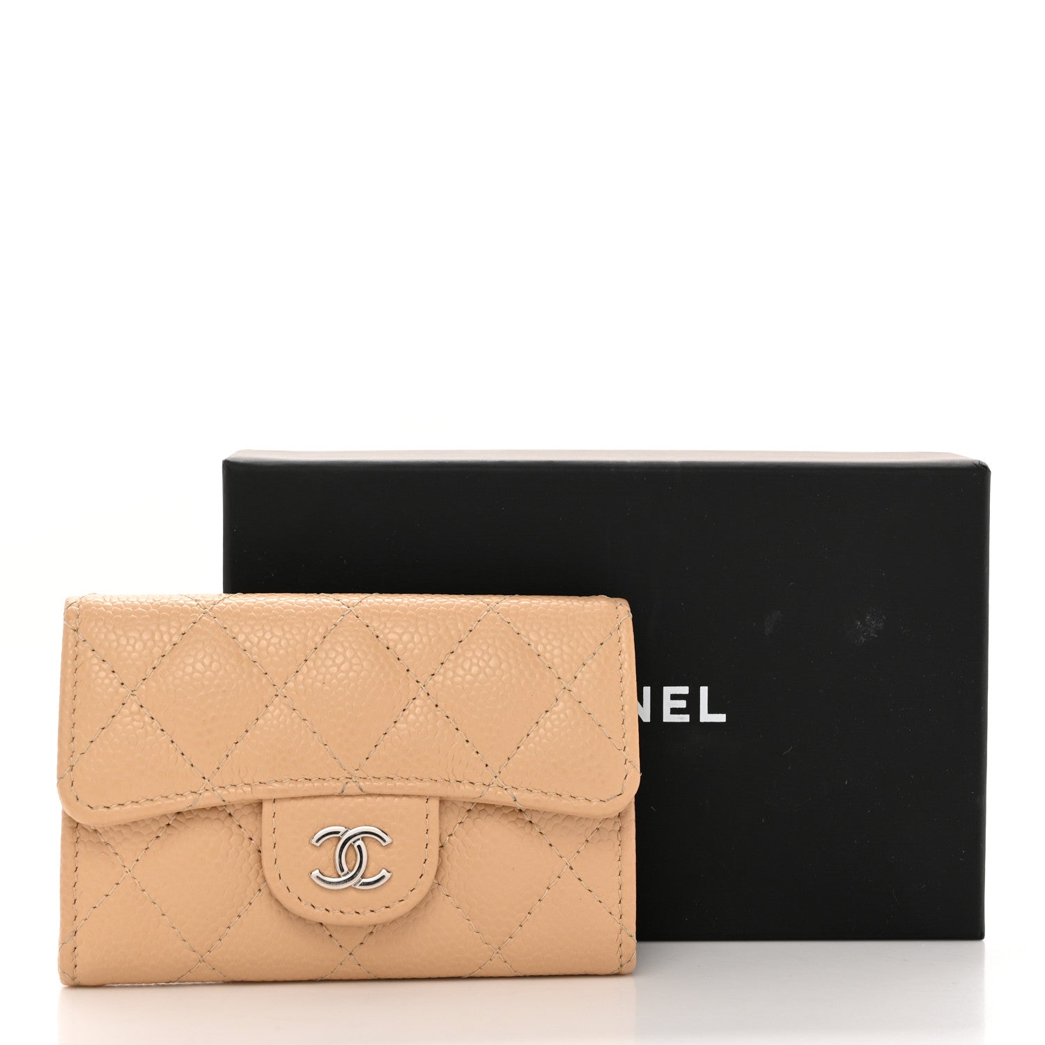Chanel Caviar Quilted Flap Card Holder Wallet Beige 9 of 9