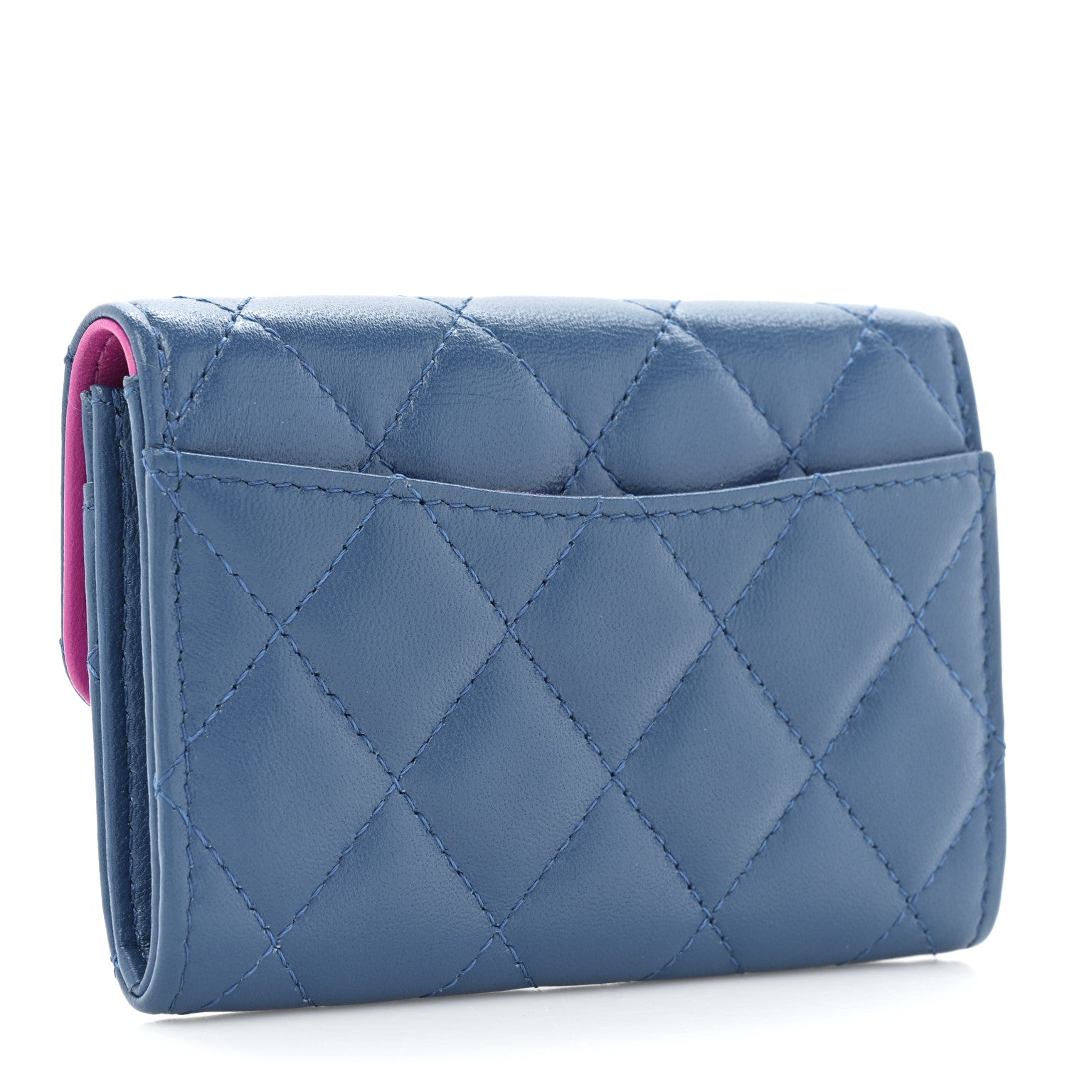 Chanel Lambskin Quilted Flap Card Holder Wallet Blue Pink 3 of 12
