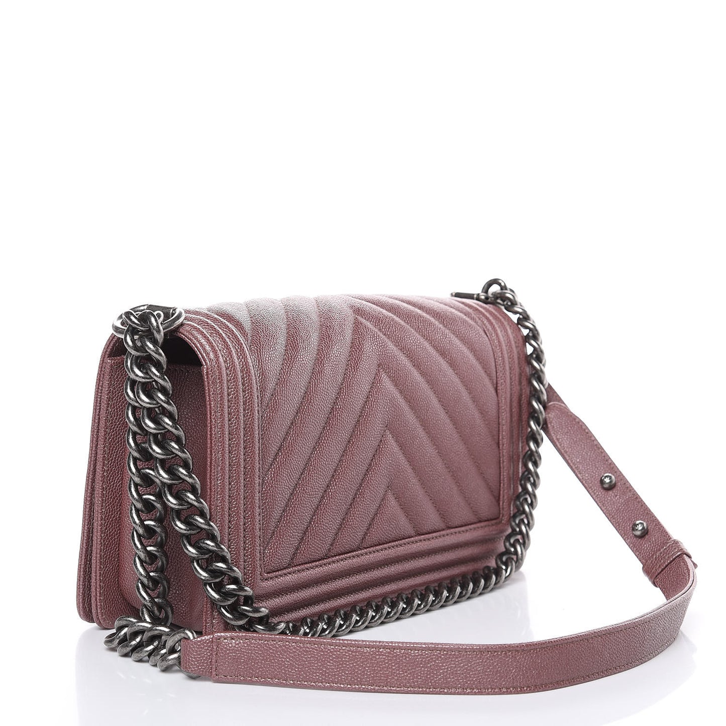 Metallic Caviar Chevron Quilted Medium Boy Flap Dark Pink