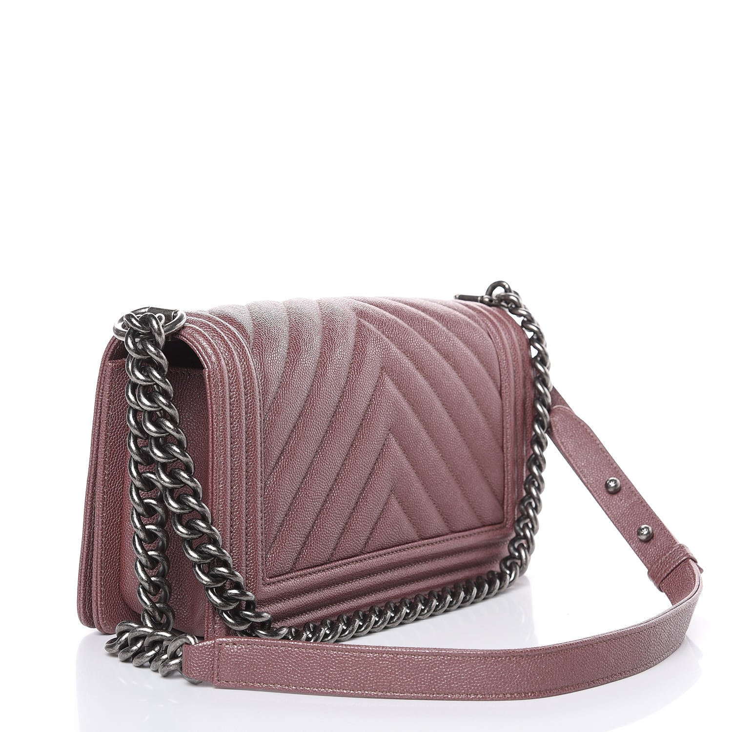 Chanel Metallic Caviar Chevron Quilted Medium Boy Flap Dark Pink 3 of 9