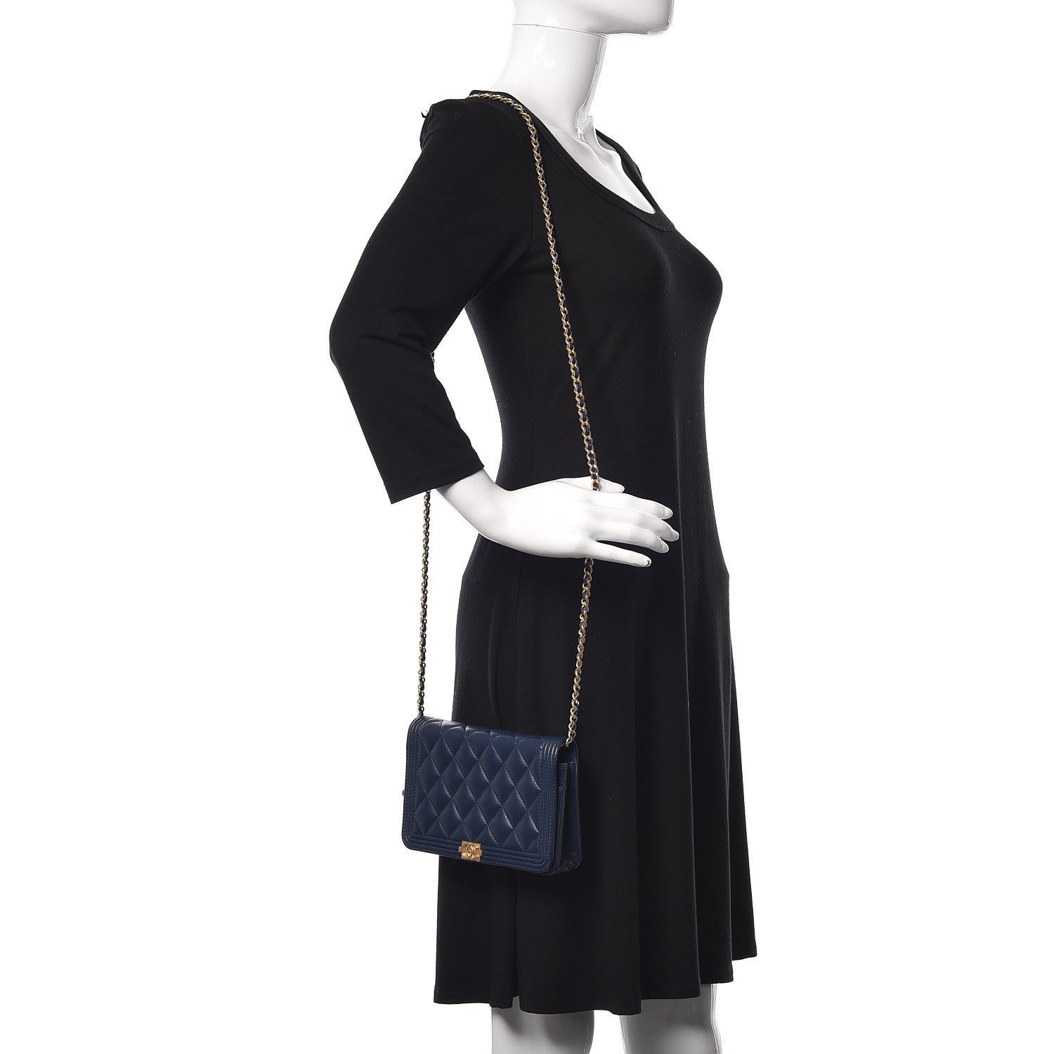 Chanel Lambskin Quilted Boy Wallet On Chain WOC Navy Blue 2 of 12