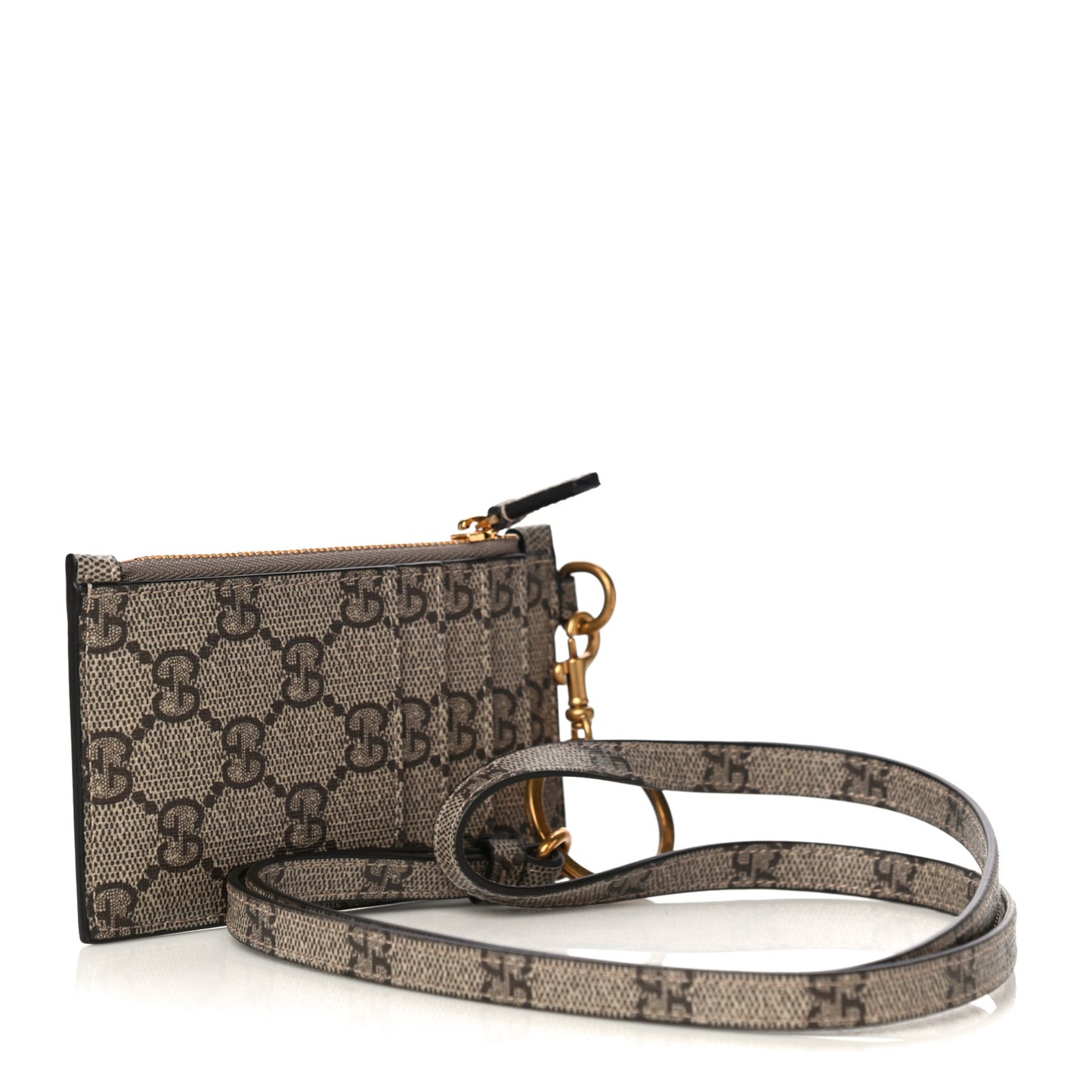 X BALENCIAGA GG Supreme Monogram Card Case With Strap Beige Ebony