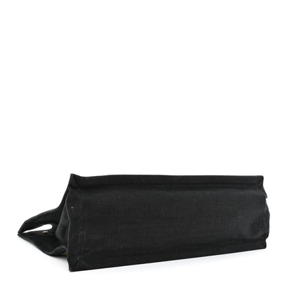 Saint Laurent Embroidered Cotton Linen Rive Gauche Noe Tote Black Beige 4 of 11