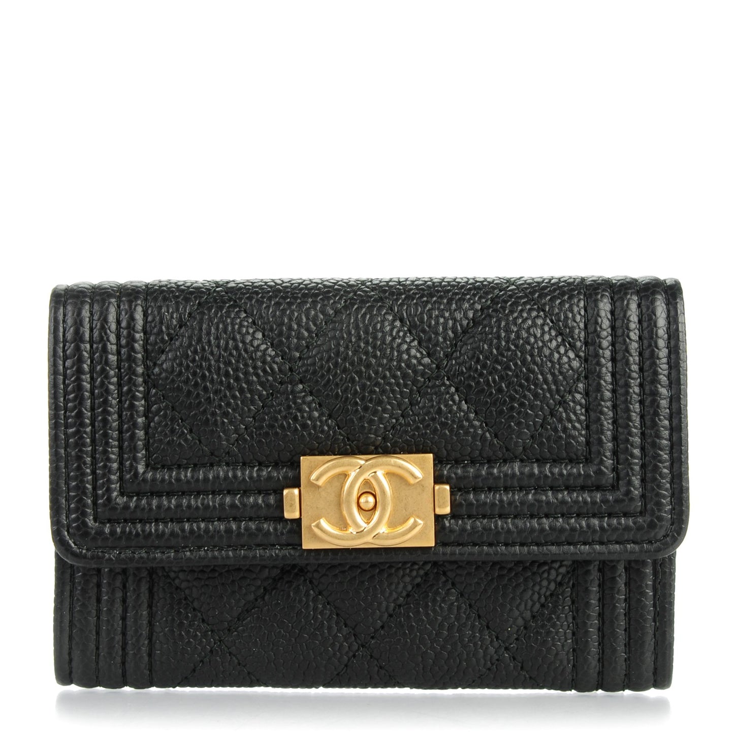 Caviar Quilted Boy Flap Card Holder Black