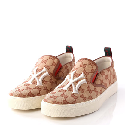 Gucci X MLB GG Monogram NY Yankees Embroidered Mens Slip On Sneakers 8 Beige Ruggine Rust 2 of 9