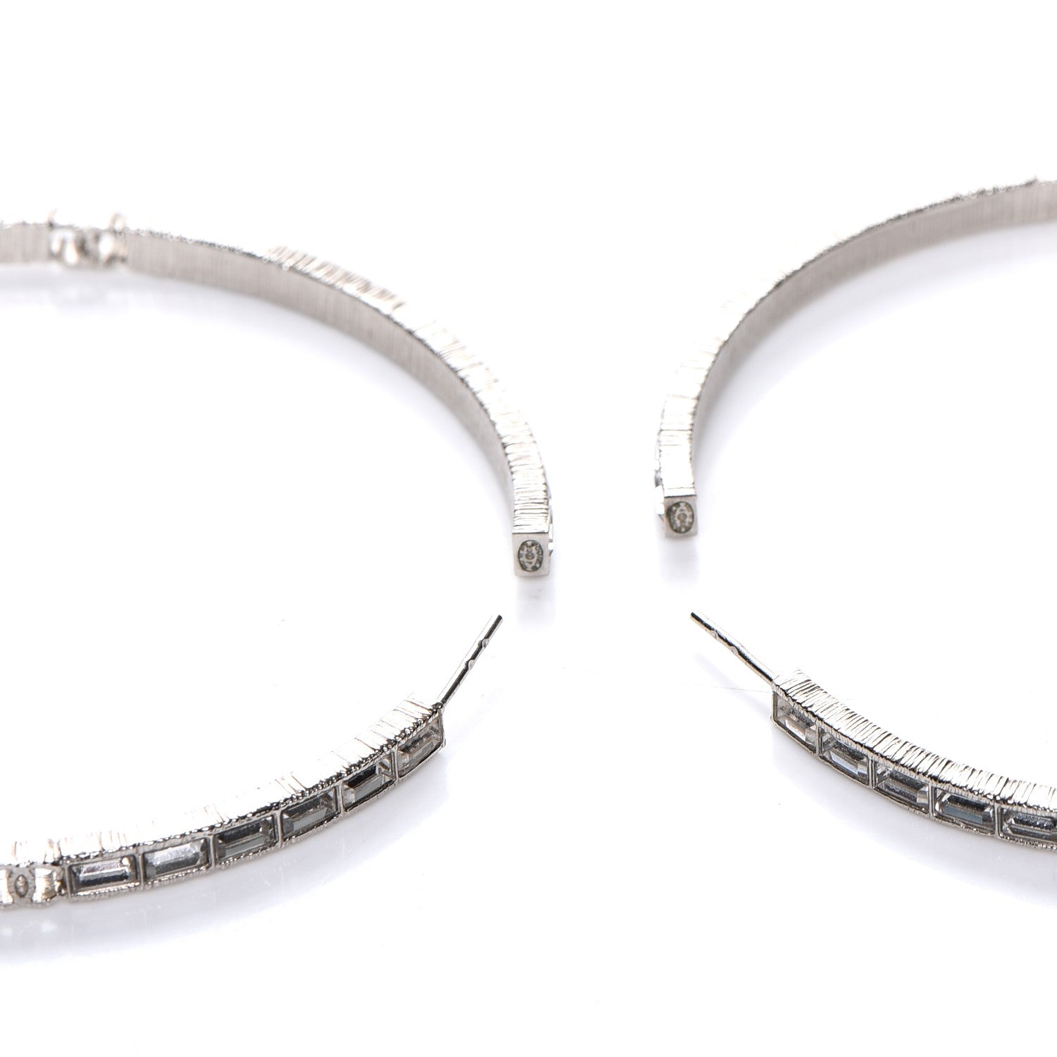 Chanel Baguette Crystal CC Hoop Earrings Silver 4 of 6