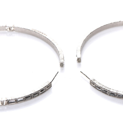 Chanel Baguette Crystal CC Hoop Earrings Silver 4 of 6