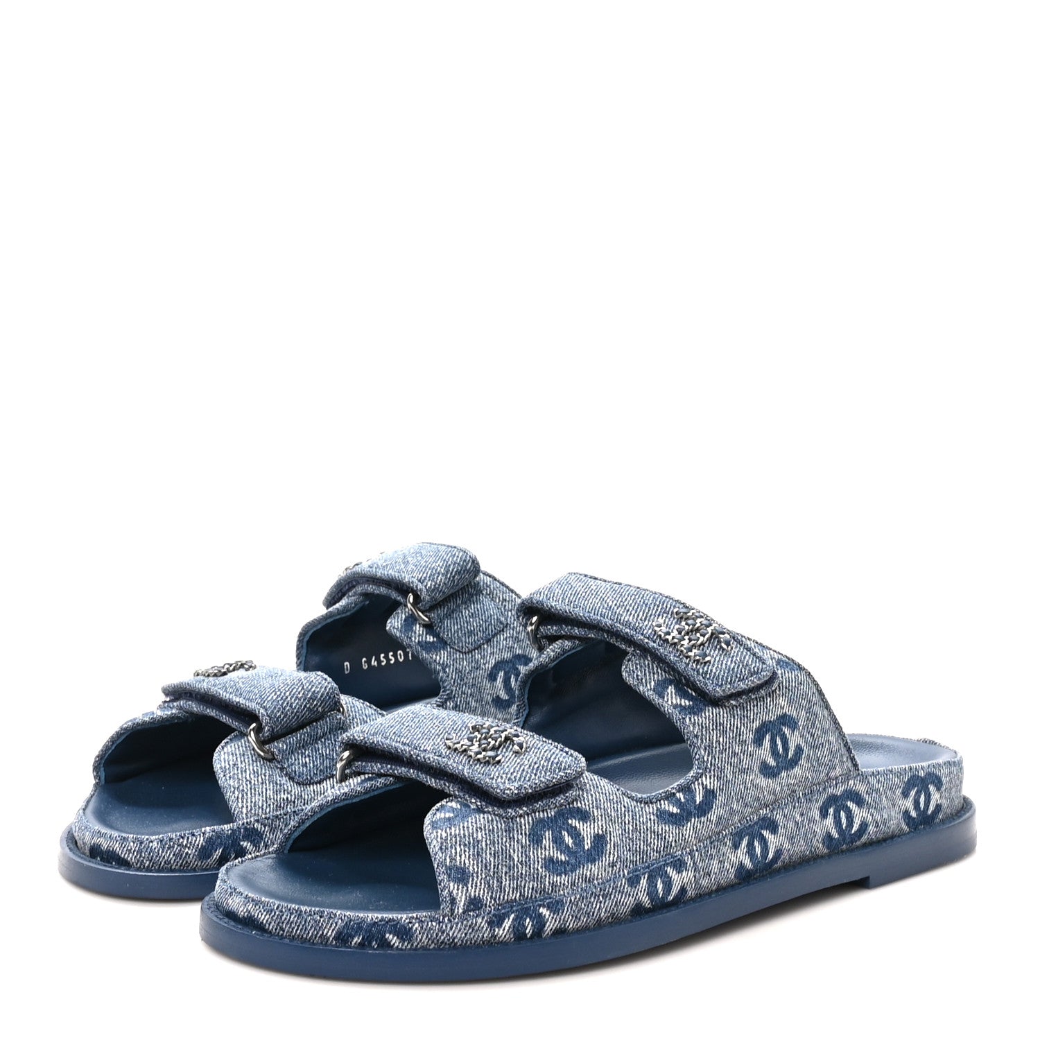 Chanel Denim CC Velcro Dad Chain CC Slide Sandals 39 Blue 1923587
