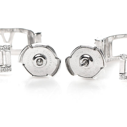 Tiffany 18K White Gold Diamond Atlas Open Hoop Earrings 3 of 5