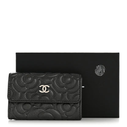 Chanel Goatskin Camellia Embossed Flap Card Holder Wallet Anthracite 9 of 9