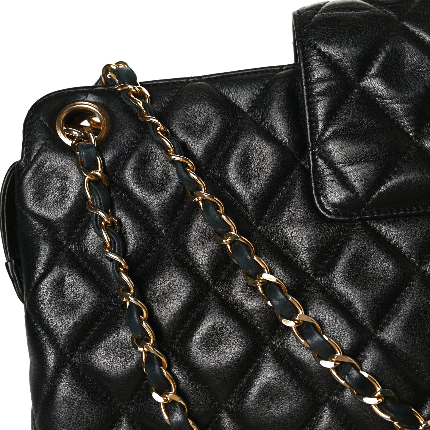 Lambskin Quilted Shopping Tote Black