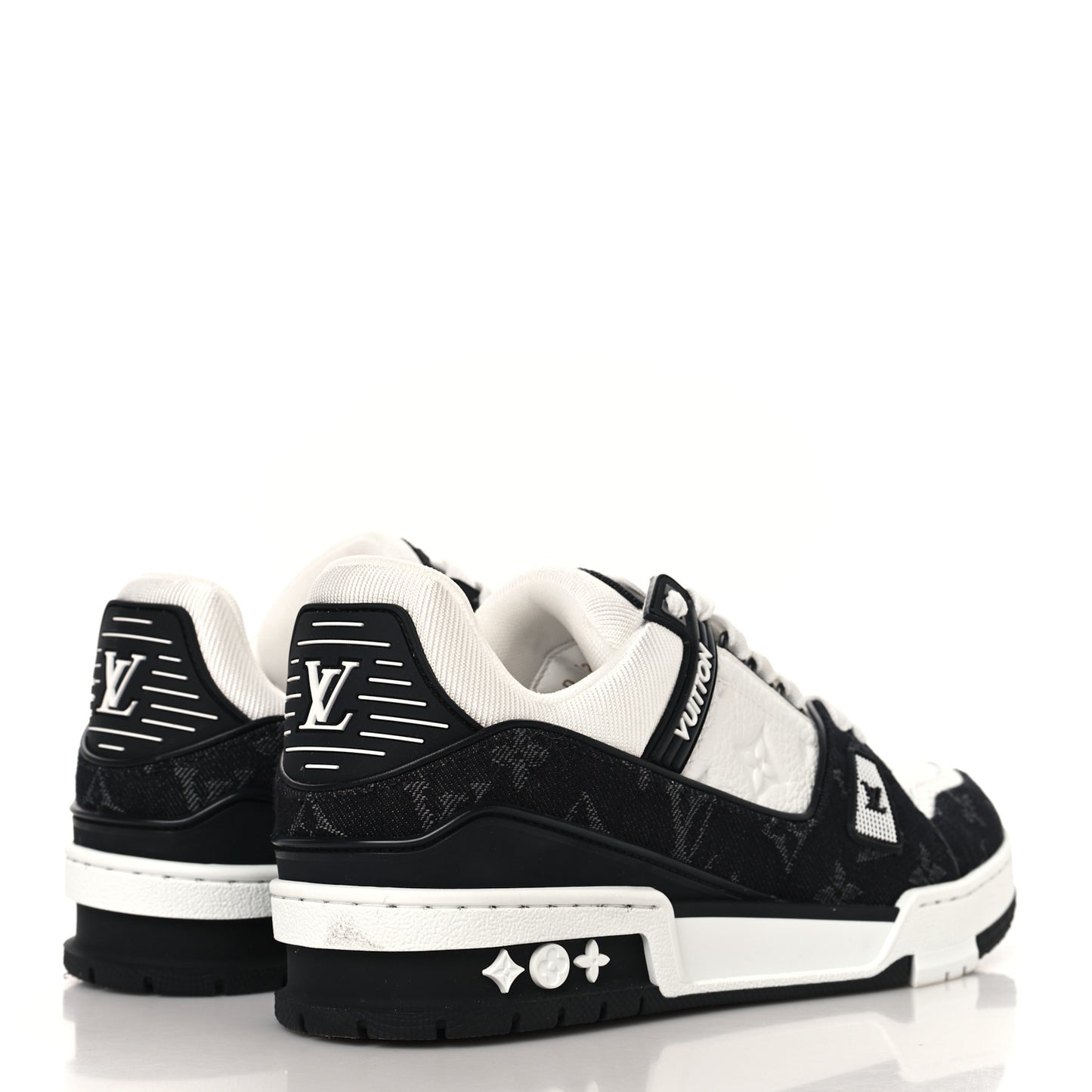 Calfskin Embossed Monogram Denim Womens LV Trainer Sneakers 38.5 Black
