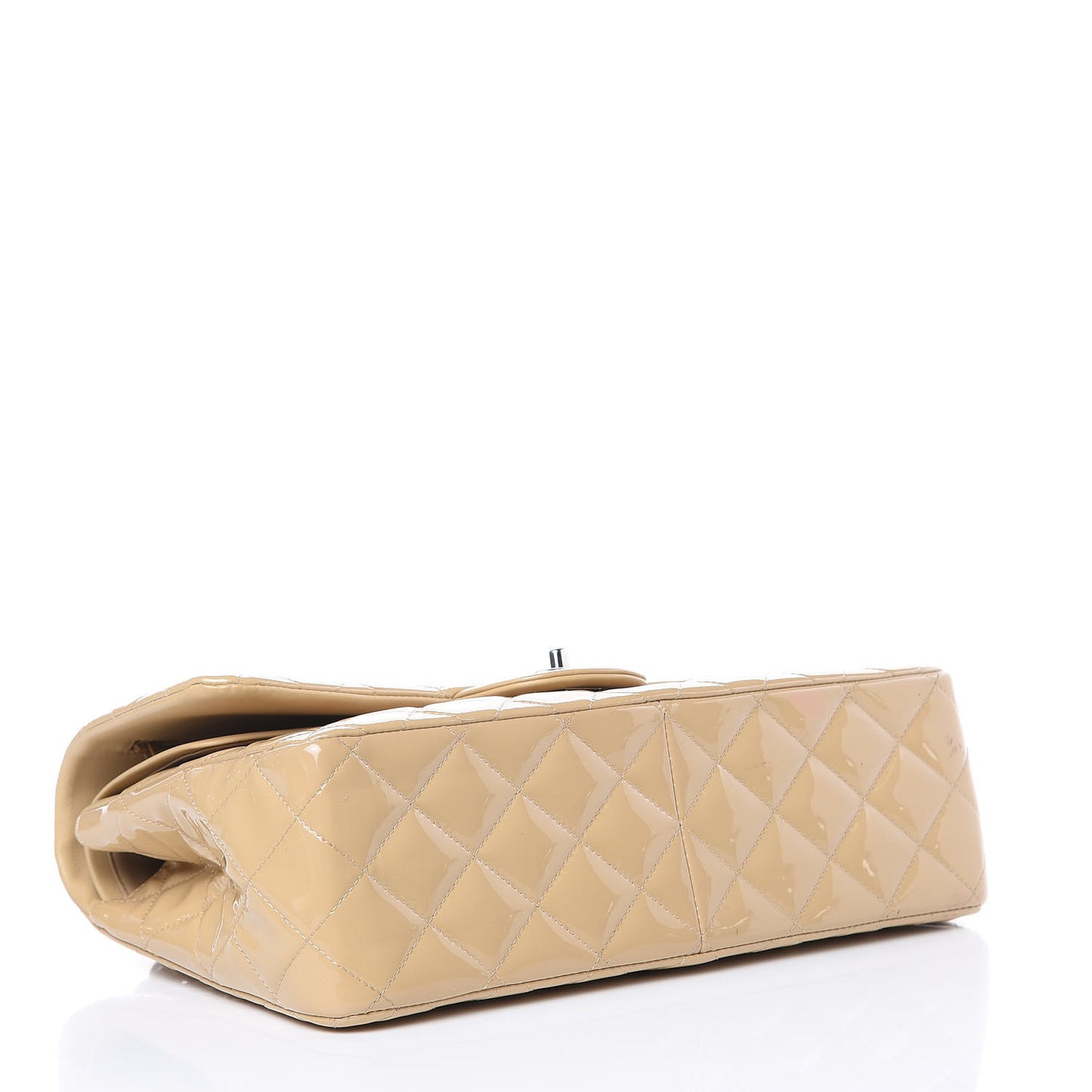 Patent Quilted Jumbo Double Flap Beige