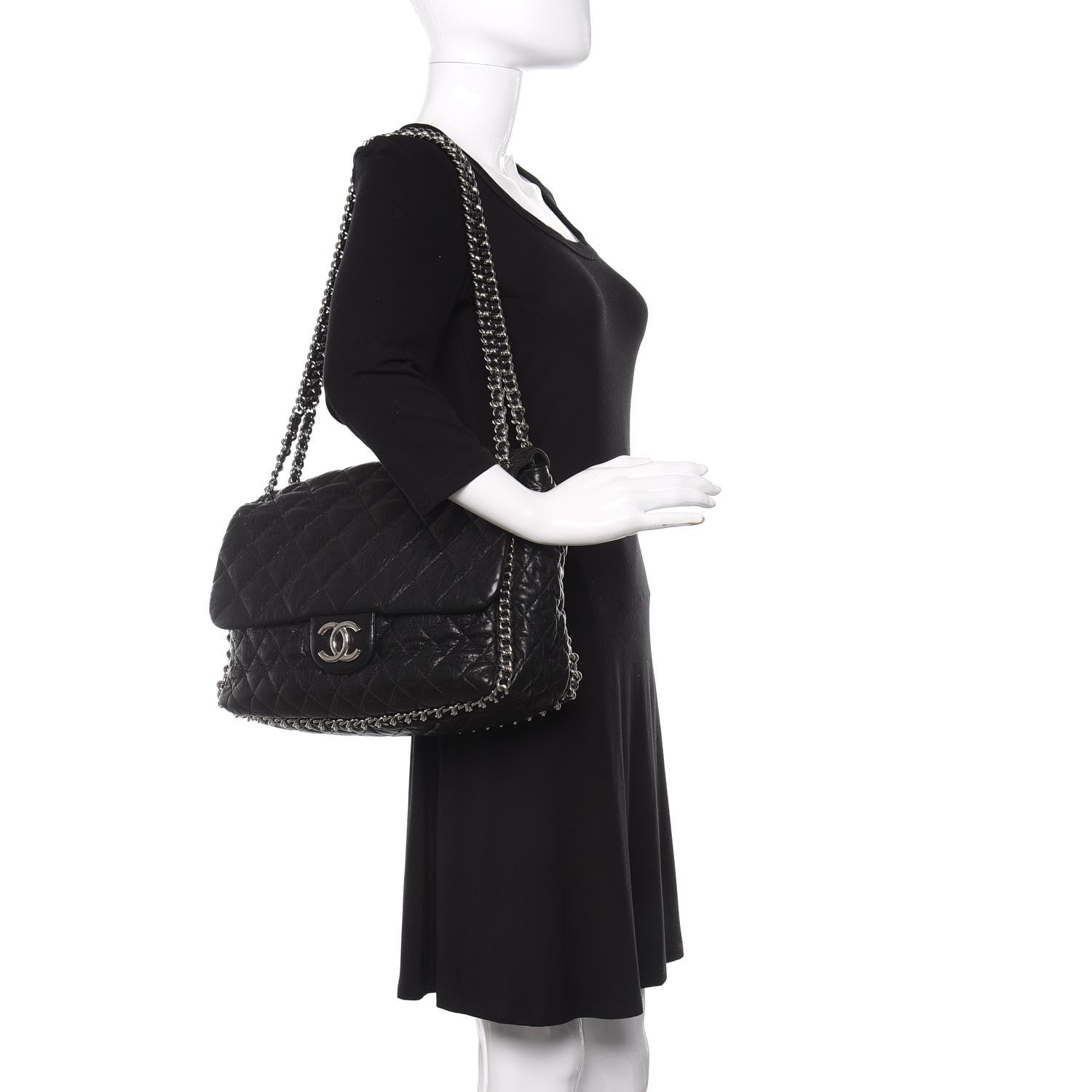 Chanel Washed Lambskin Quilted Maxi Chain Around Flap Black 2 of 10