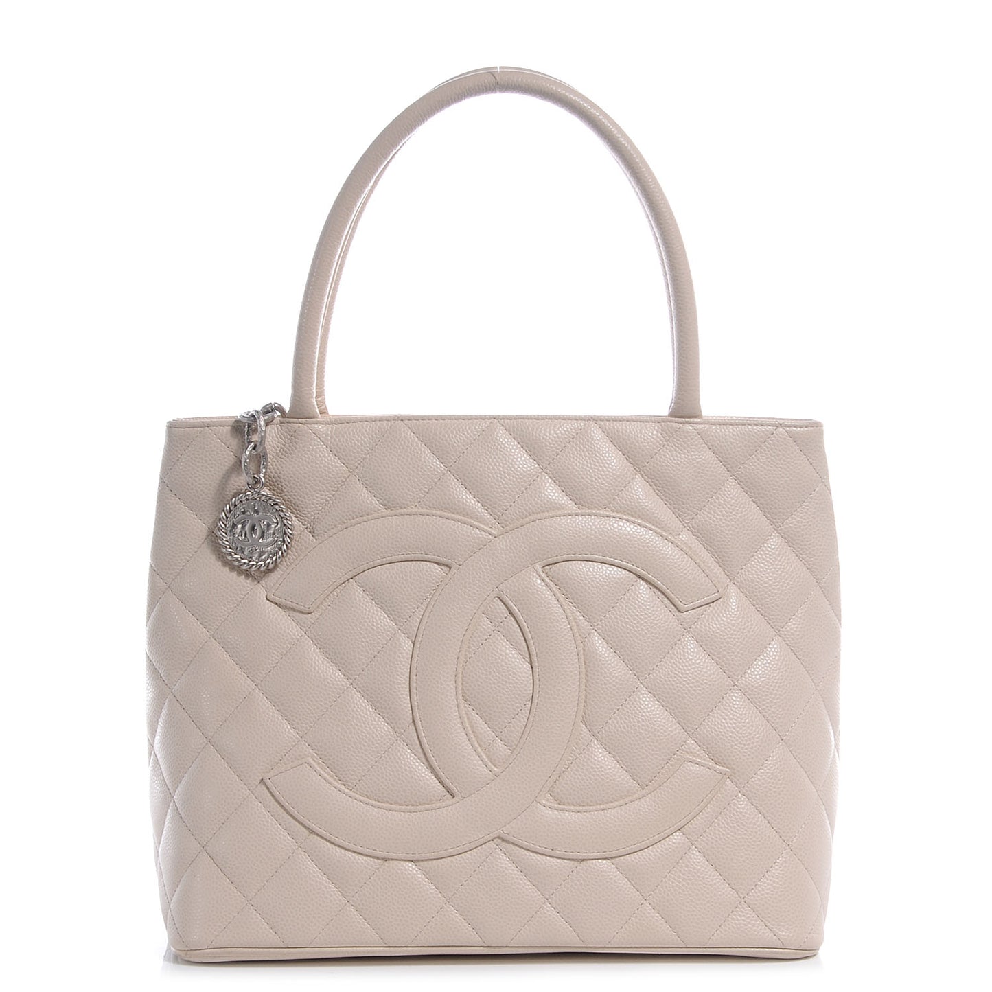 Caviar Quilted Medallion Tote Light Beige