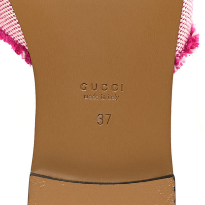 Gucci Fringed Canvas Interlocking G Cut Out Slide Sandals 37 Princess Fuxia Natural 7 of 9