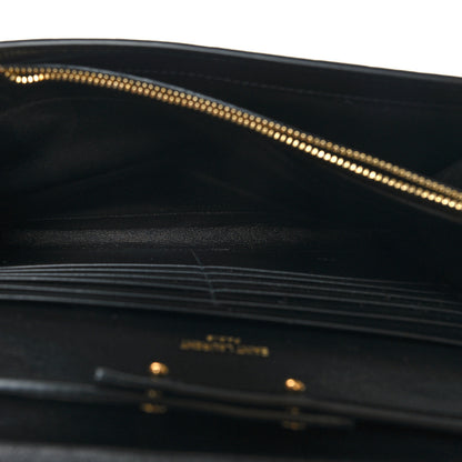 Saint Laurent Calfskin Crocodile Embossed Cassandre Wallet On Chain WOC Black 5 of 11