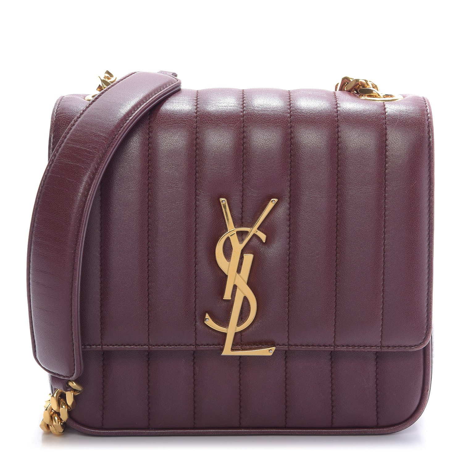 Saint Laurent Lambskin Matelasse Monogram Medium Vicky Chain Bag Dark Legion Red 1 of 11