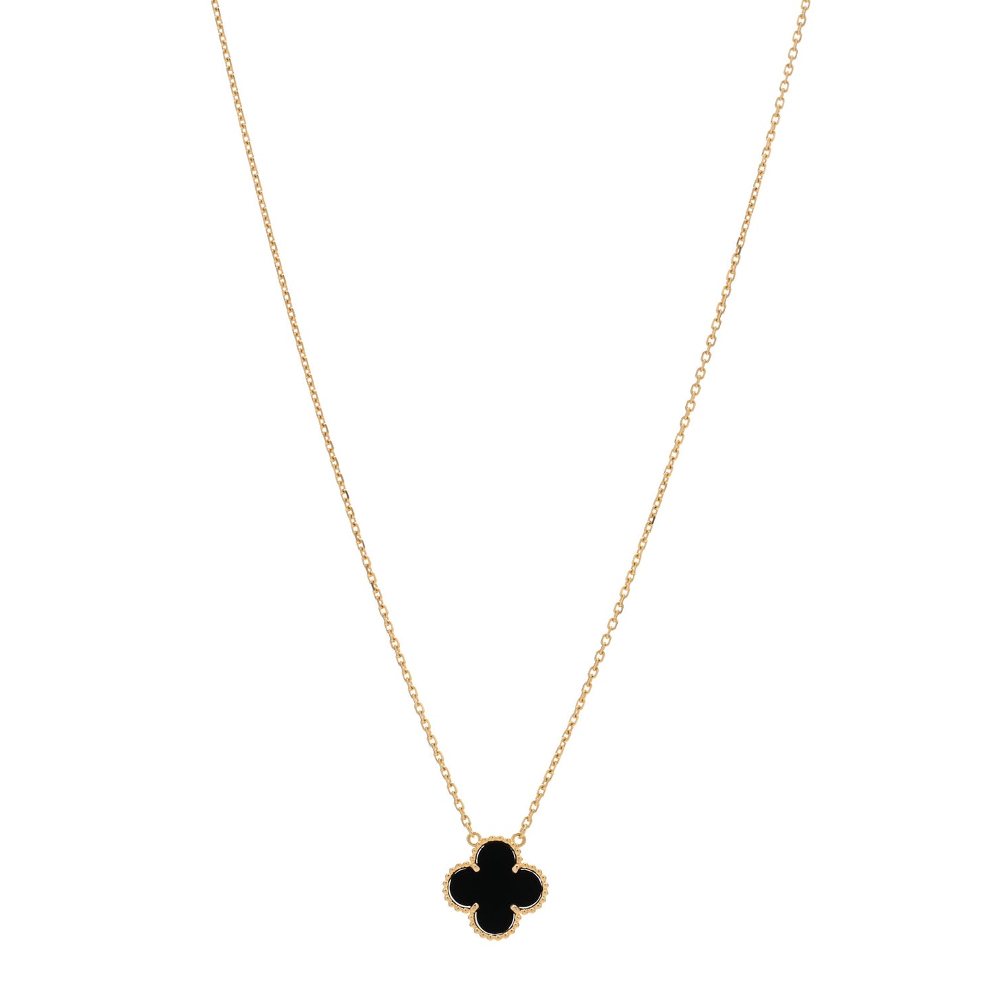 18K Yellow Gold Black Onyx Vintage Alhambra Pendant Necklace