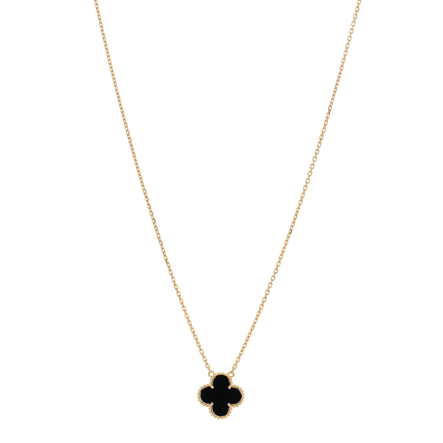 Van Cleef & Arpels 18K Yellow Gold Black Onyx Vintage Alhambra Pendant Necklace 1 of 4