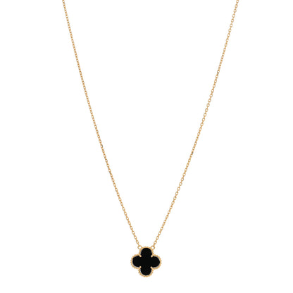 Van Cleef & Arpels 18K Yellow Gold Black Onyx Vintage Alhambra Pendant Necklace 1 of 4