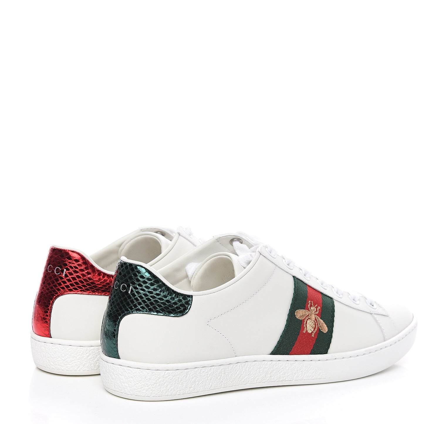 Calfskin Ayers Bee Embroidered Womens Ace Sneakers 37.5 White Green