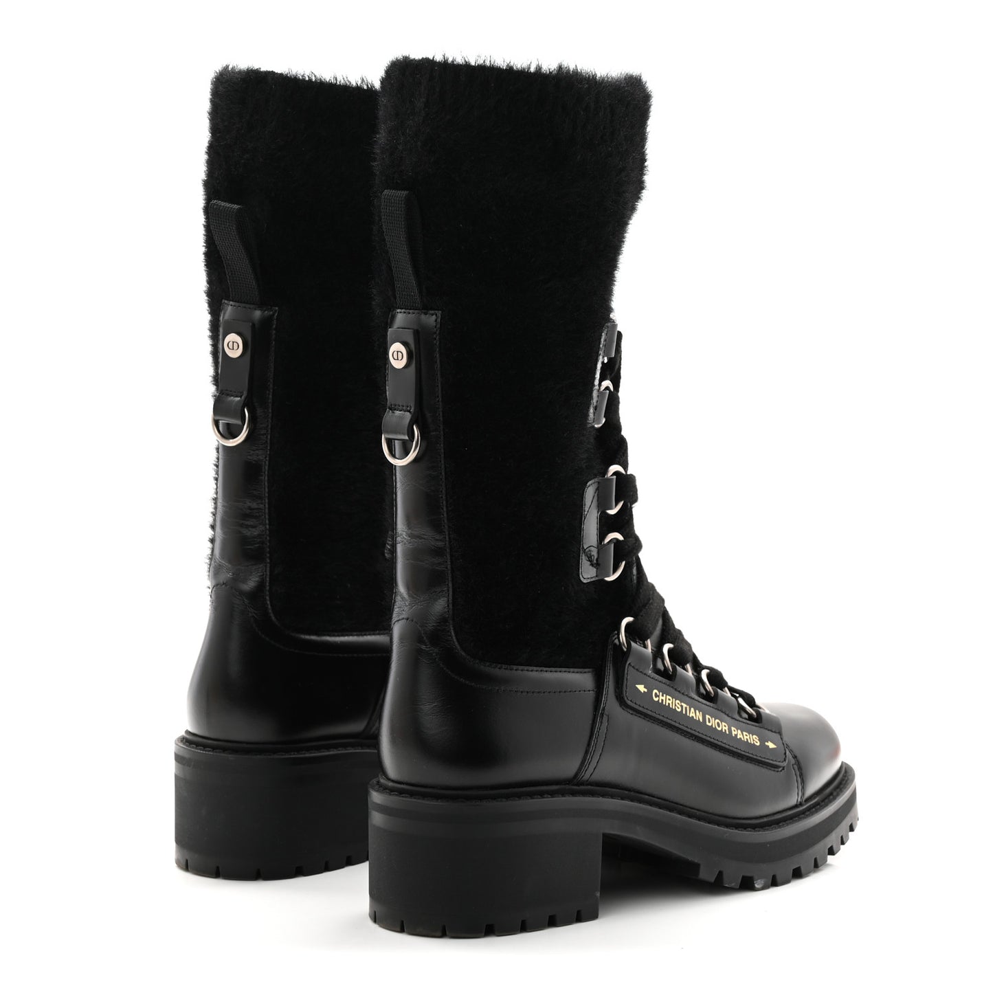 Calfskin Furr Stretch D-Fight Ankle Boots 39.5 Black