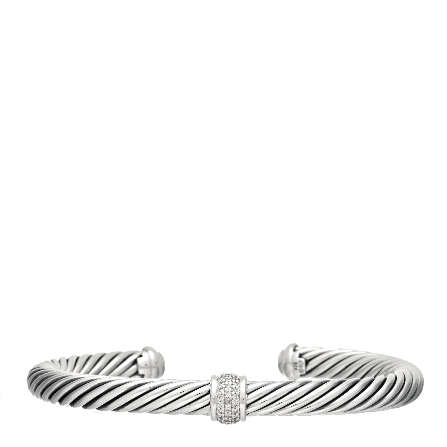 David Yurman Sterling Silver Diamond 7mm Cable Classics Station Bracelet 1 of 4