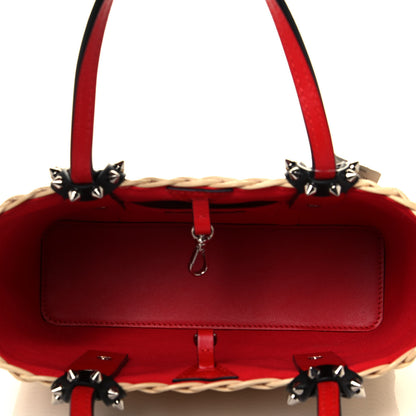 Christian Louboutin Raffia Calfskin Cabata Mini Spiked Tote Beige 5 of 13