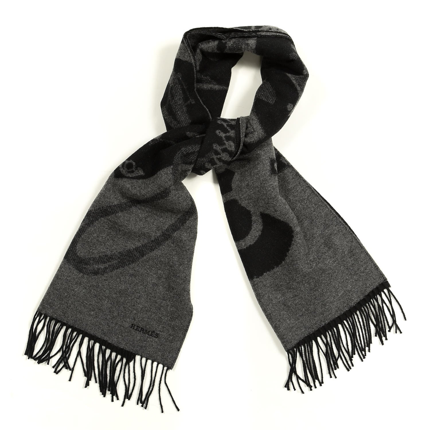 Hermes Cashmere Fringe Stole Black Gris Flanelle 1 of 4