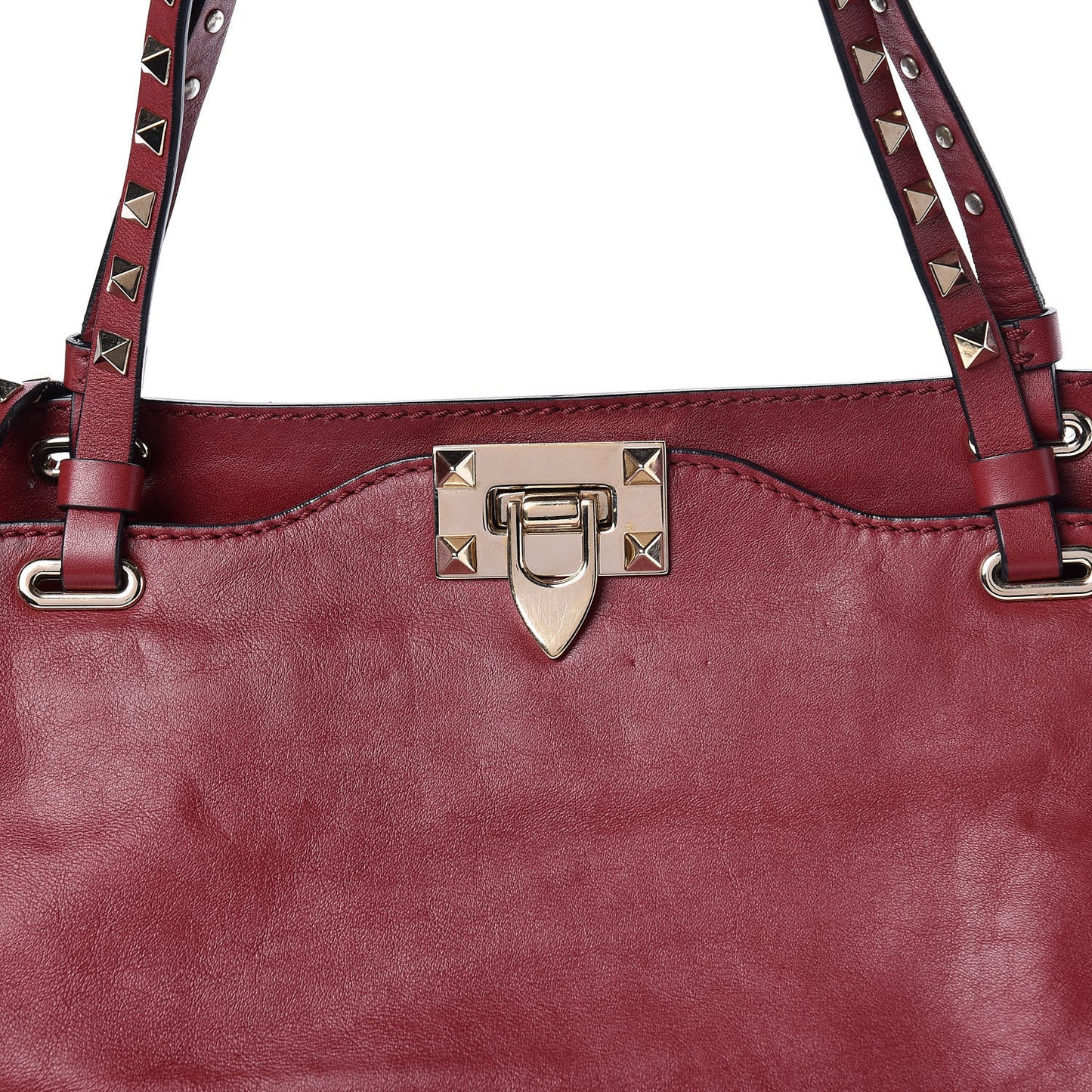 Vitello Medium Rockstud Tote Dark Red
