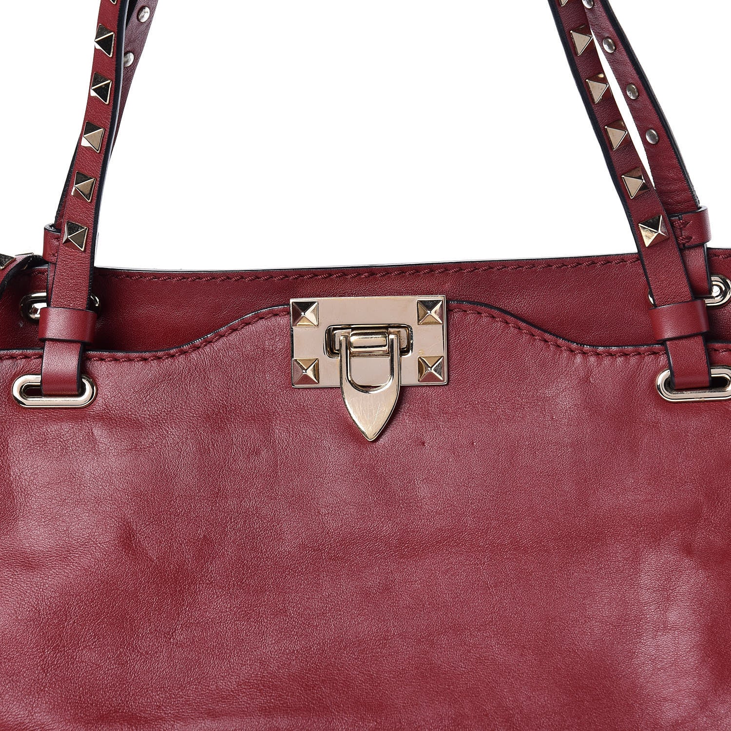 Valentino Garavani Vitello Medium Rockstud Tote Dark Red 9 of 15