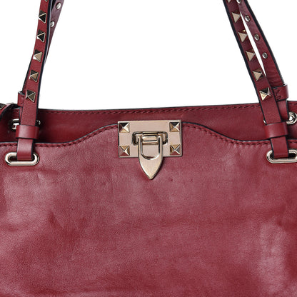 Valentino Garavani Vitello Medium Rockstud Tote Dark Red 9 of 15
