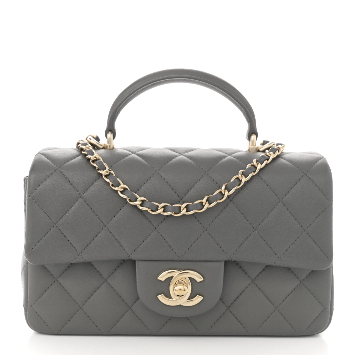 Chanel Lambskin Quilted Mini Top Handle Rectangular Flap Grey 1 of 12