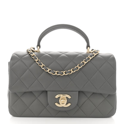 Chanel Lambskin Quilted Mini Top Handle Rectangular Flap Grey 1 of 12