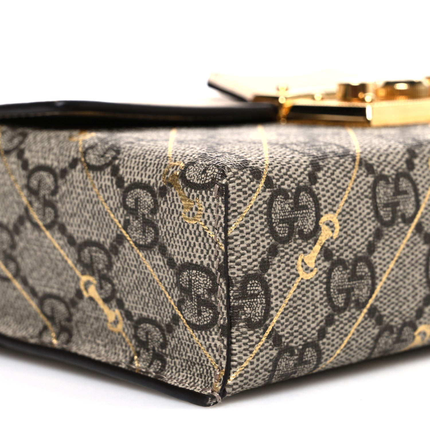 Gucci GG Supreme Monogram Calfskin Horsebit Print Mini Padlock Top Handle Shoulder Bag Beige Ebony Light Pink 8 of 10